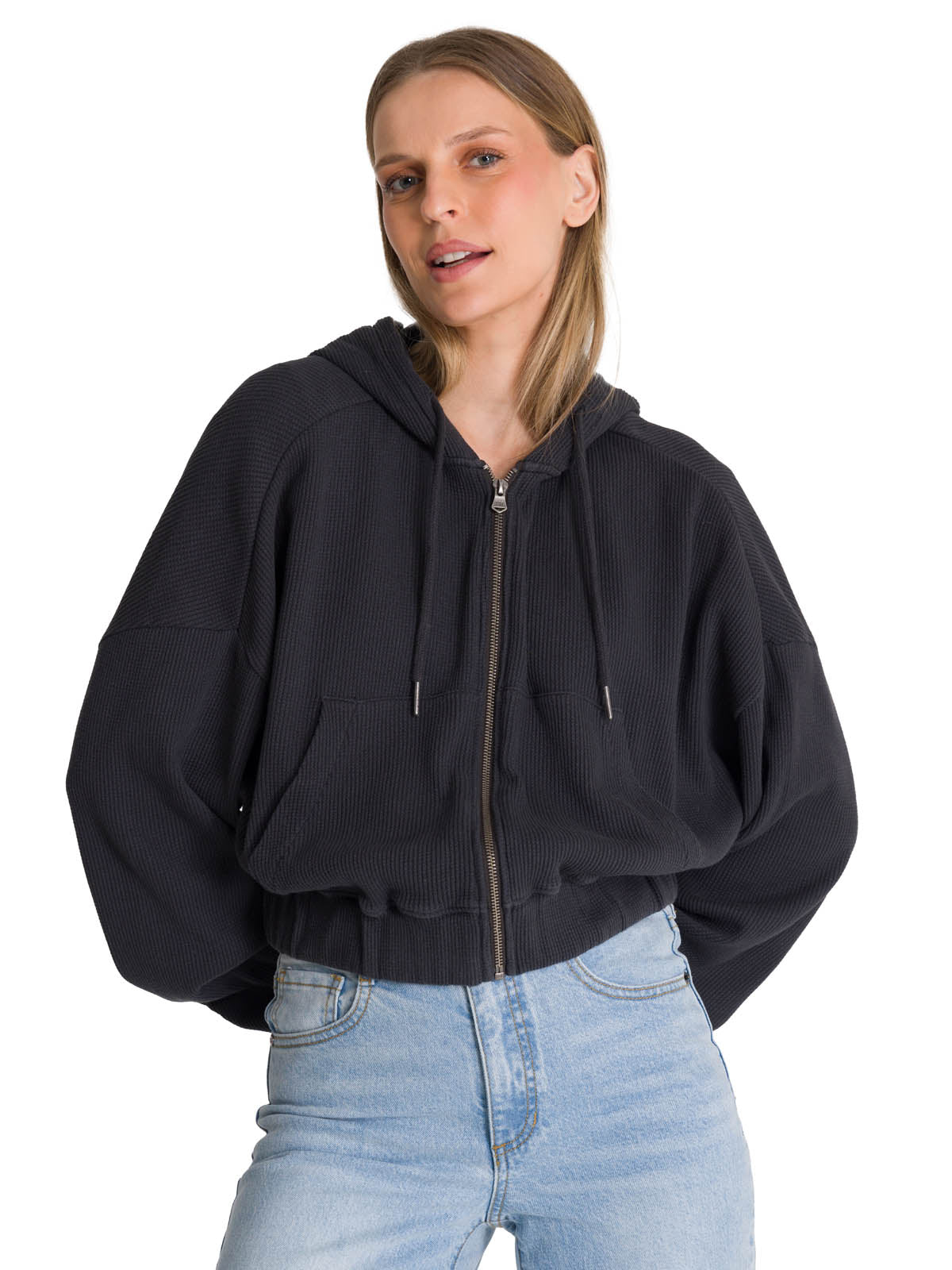 Polerón Con Gorro Mujer Waffle-Knit Grafito CAT