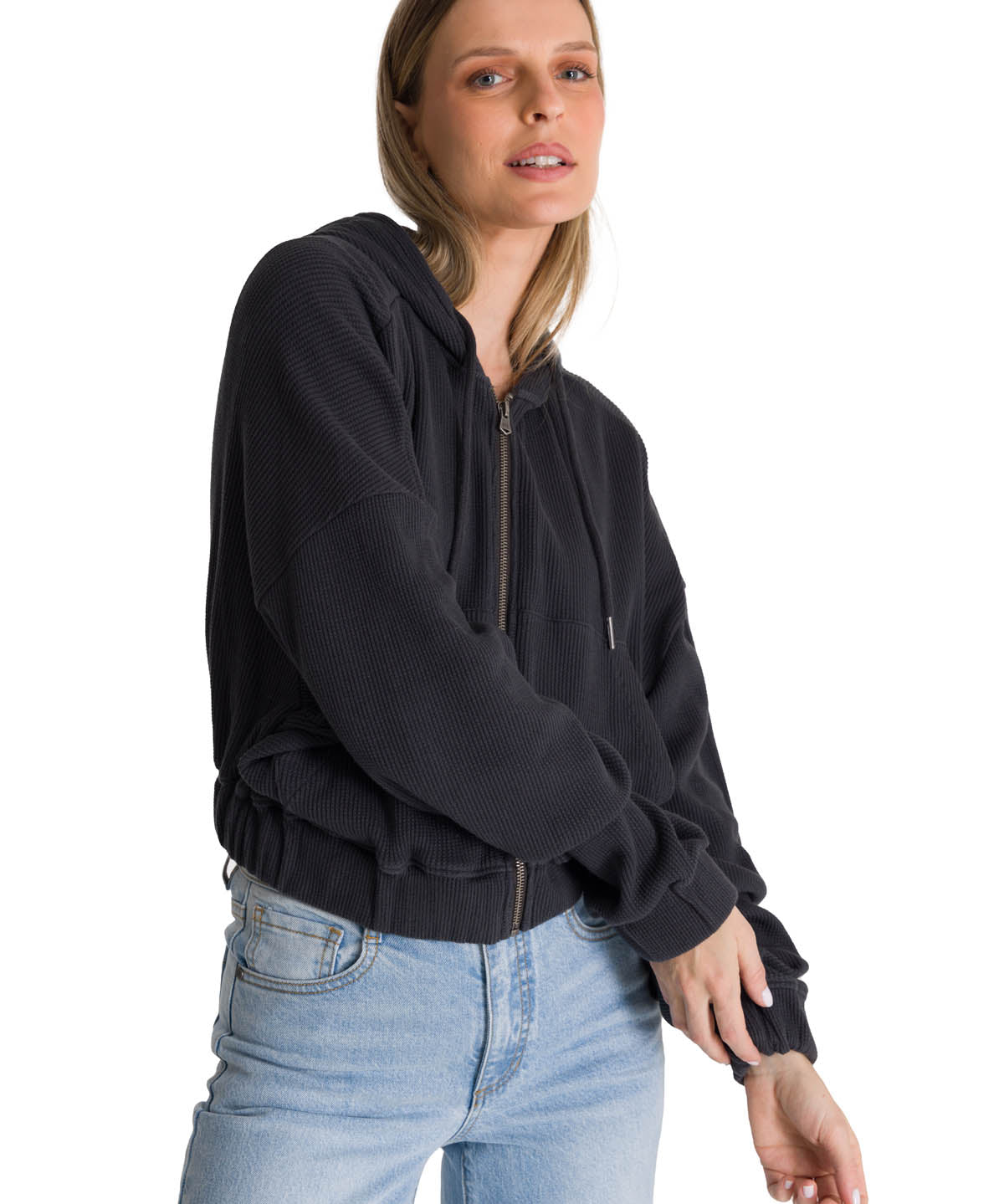 Polerón Con Gorro Mujer Waffle-Knit Grafito CAT