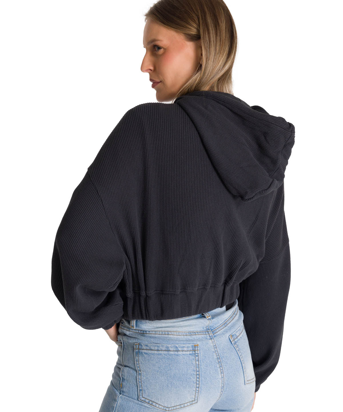 Polerón Con Gorro Mujer Waffle-Knit Grafito CAT