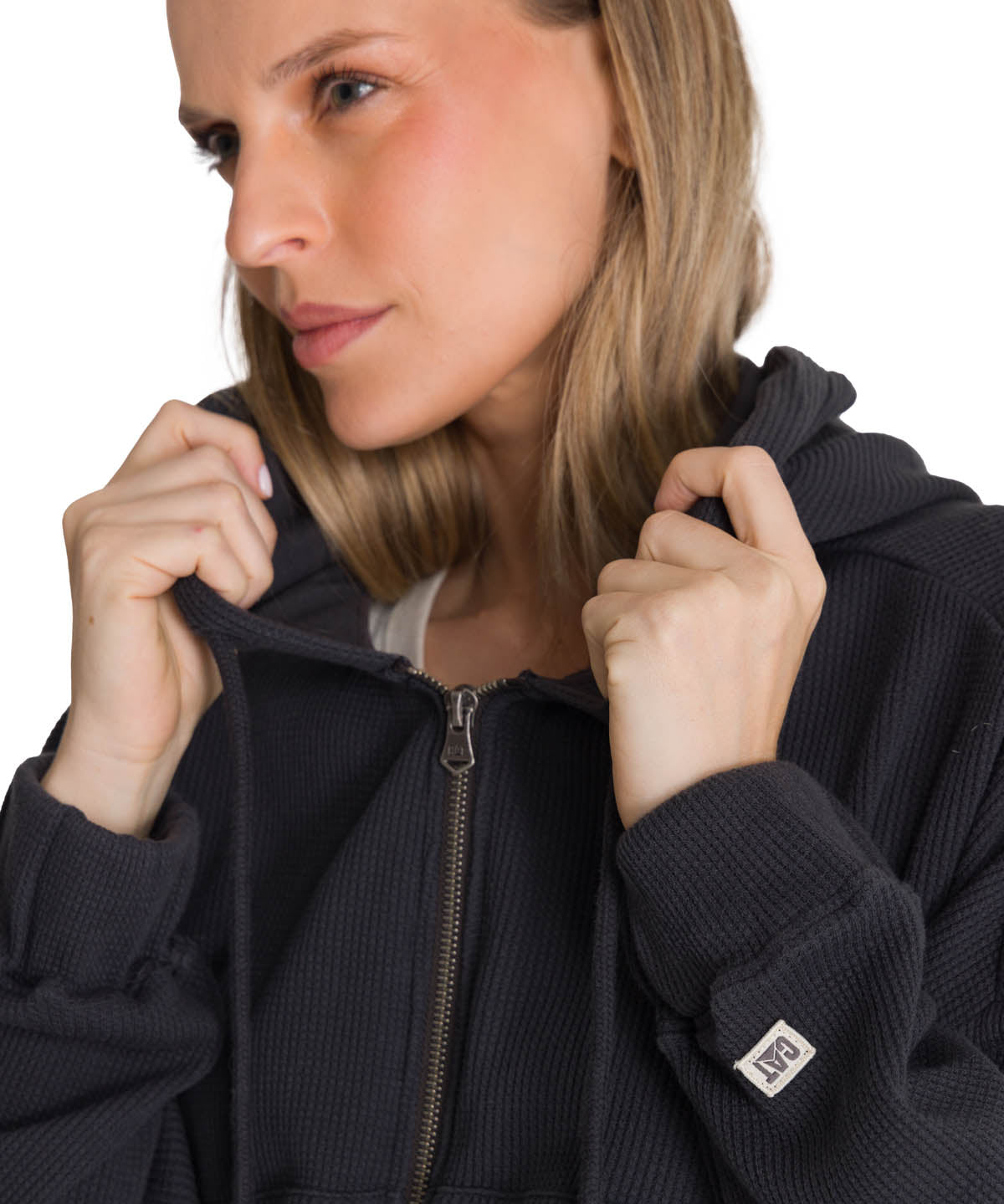 Polerón Con Gorro Mujer Waffle-Knit Grafito CAT