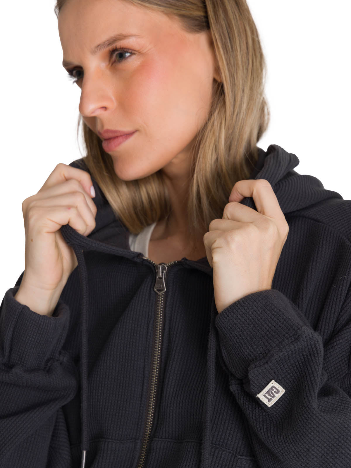 Polerón Con Gorro Mujer Waffle-Knit Grafito CAT