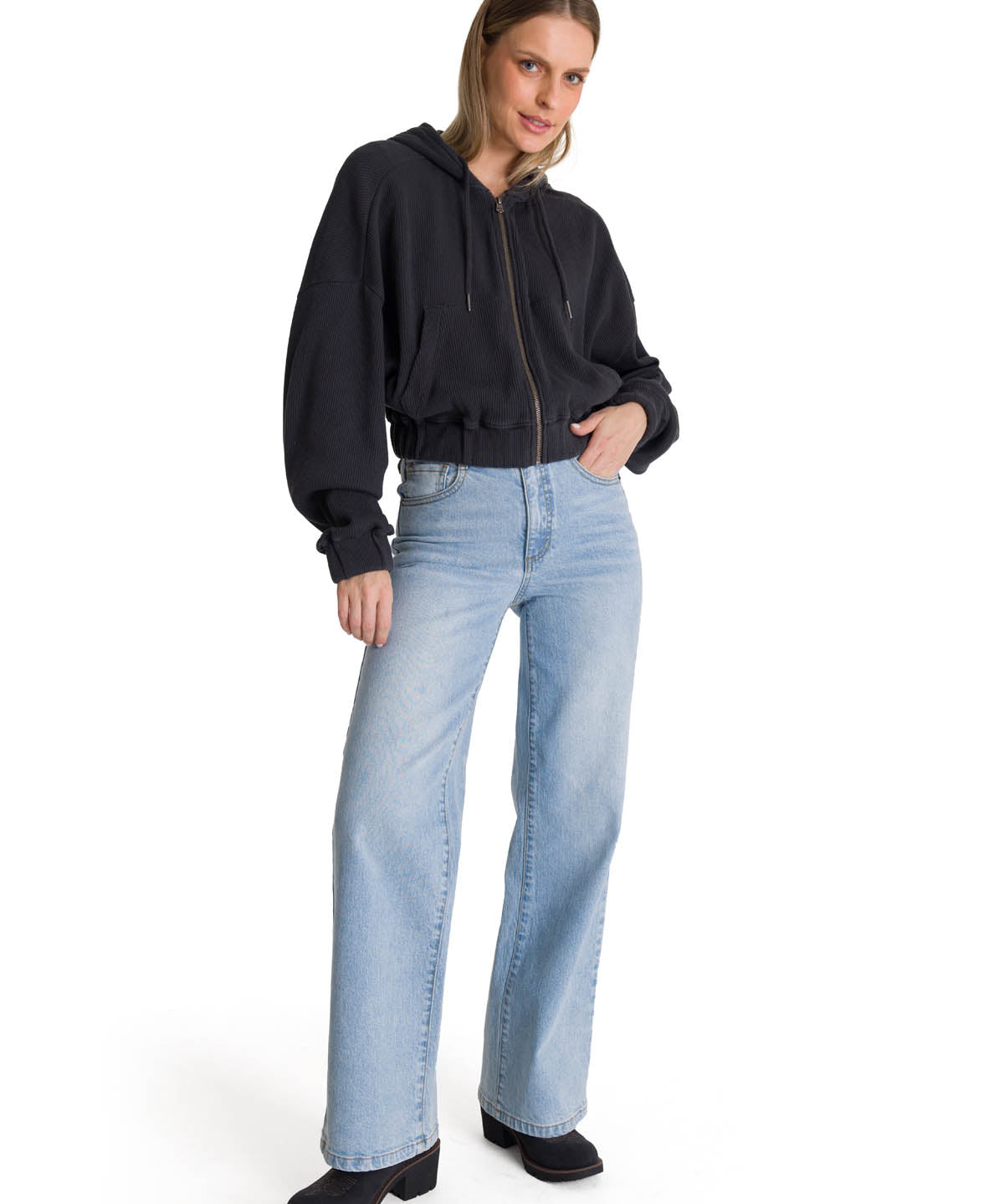 Polerón Con Gorro Mujer Waffle-Knit Grafito CAT