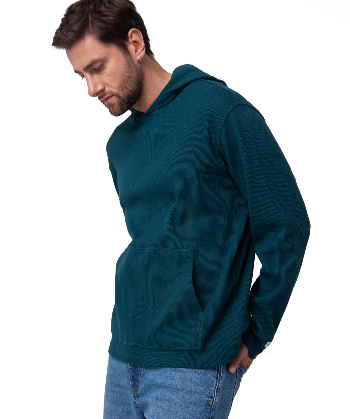 Polerón Con Gorro Hombre Waffle-Knit Verde Oscuro Cat