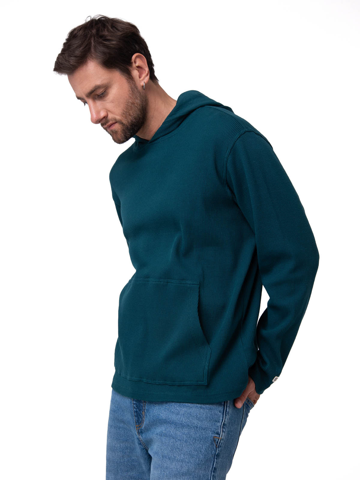 Polerón Con Gorro Hombre Waffle-Knit Verde Oscuro Cat