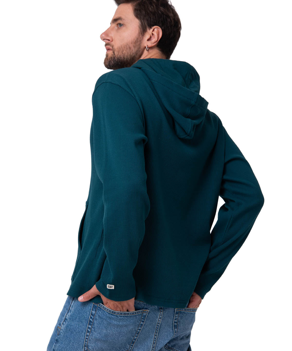 Polerón Con Gorro Hombre Waffle-Knit Verde Oscuro Cat