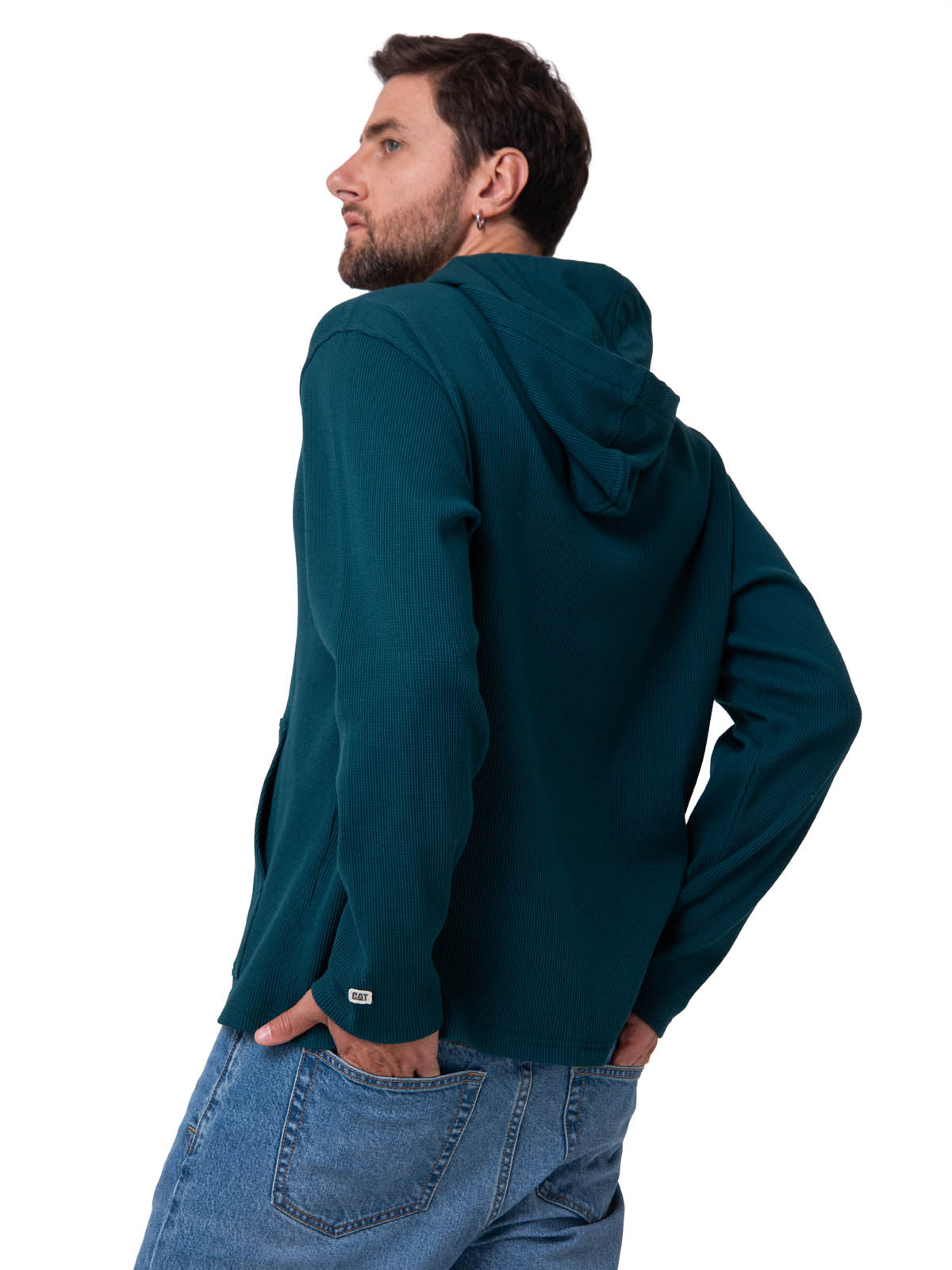 Polerón Con Gorro Hombre Waffle-Knit Verde Oscuro Cat