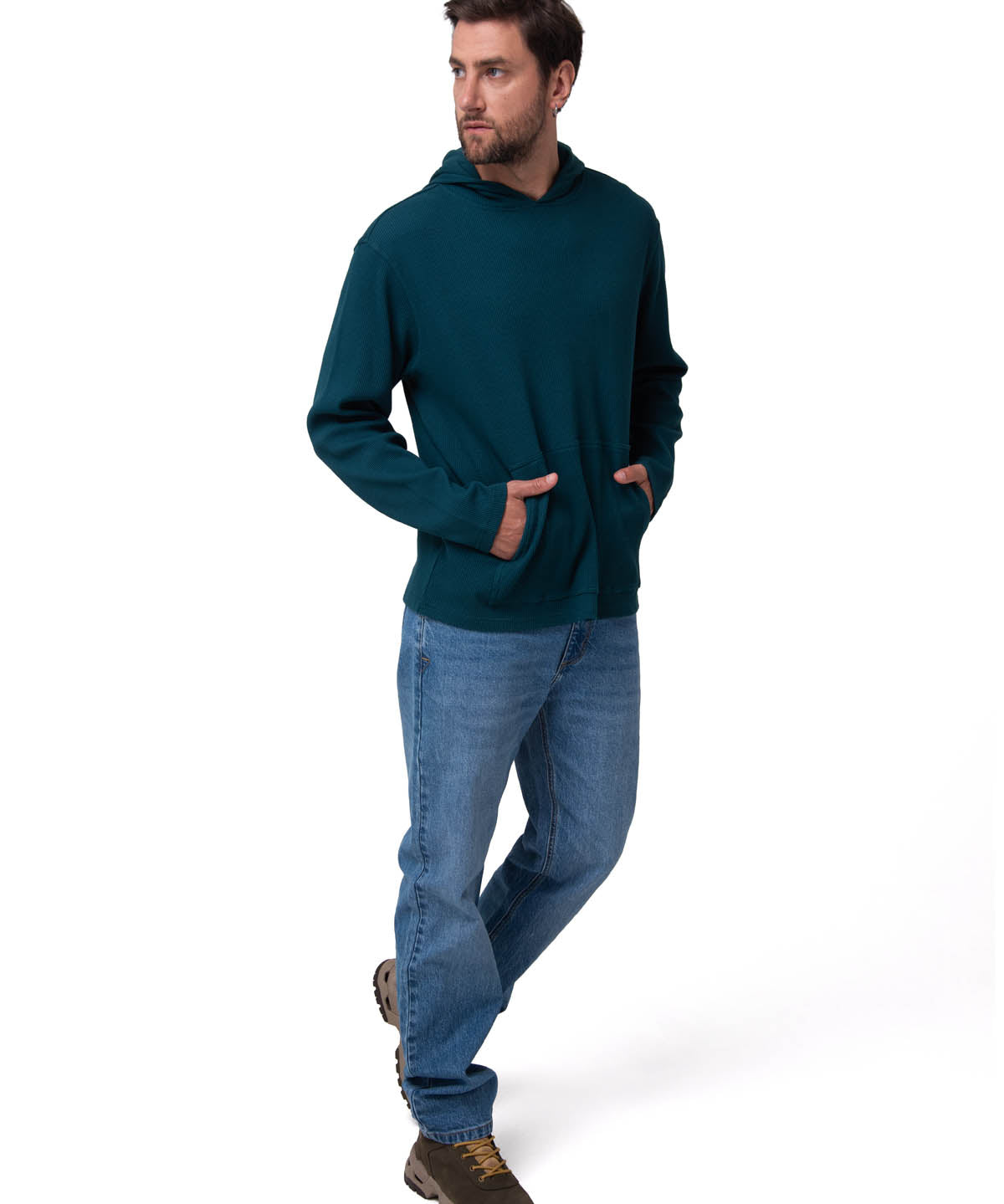 Polerón Con Gorro Hombre Waffle-Knit Verde Oscuro Cat