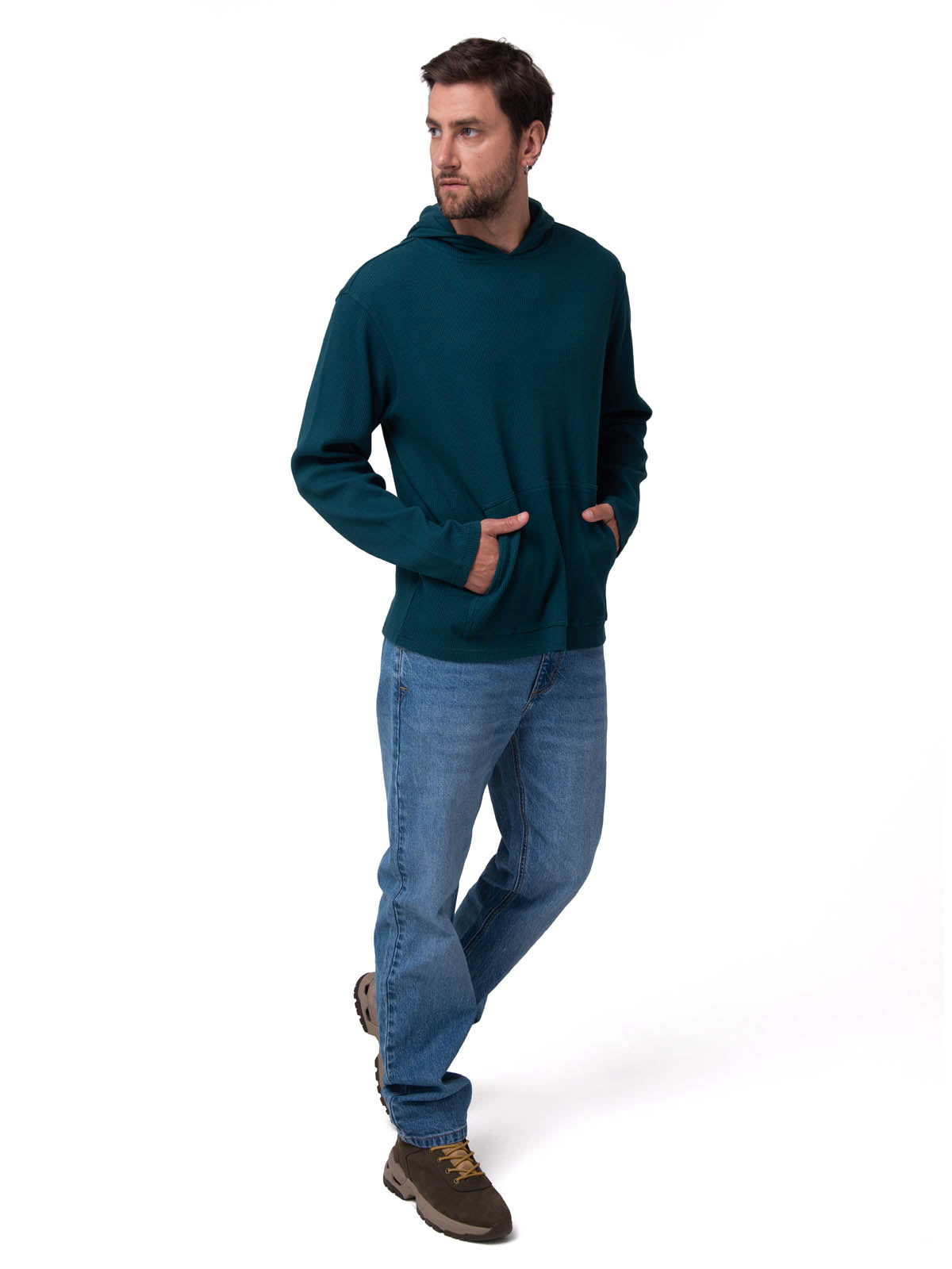 Polerón Con Gorro Hombre Waffle-Knit Verde Oscuro Cat