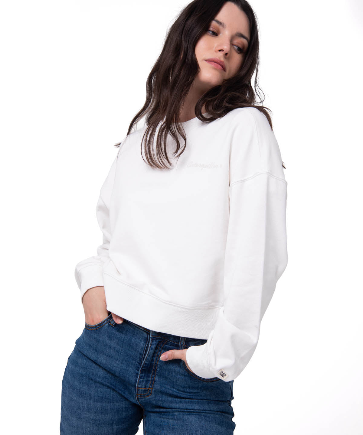 Polerón Mujer Relaxed French Terry Blanco Cat