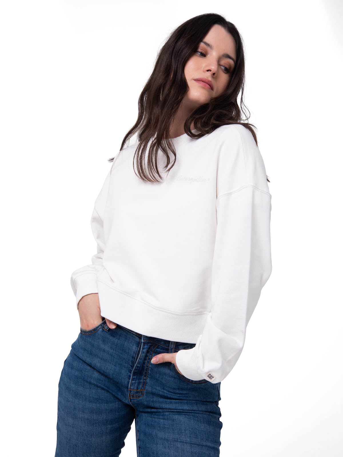 Polerón Mujer Relaxed French Terry Blanco Cat