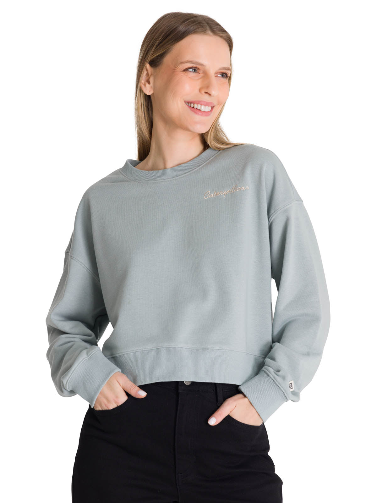 Polerón Crewneck Mujer Relaxed French Terry Celeste CAT
