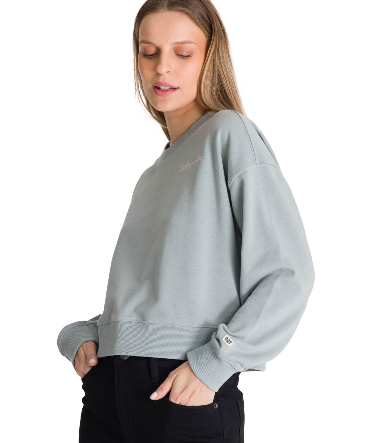 Polerón Crewneck Mujer Relaxed French Terry Celeste CAT