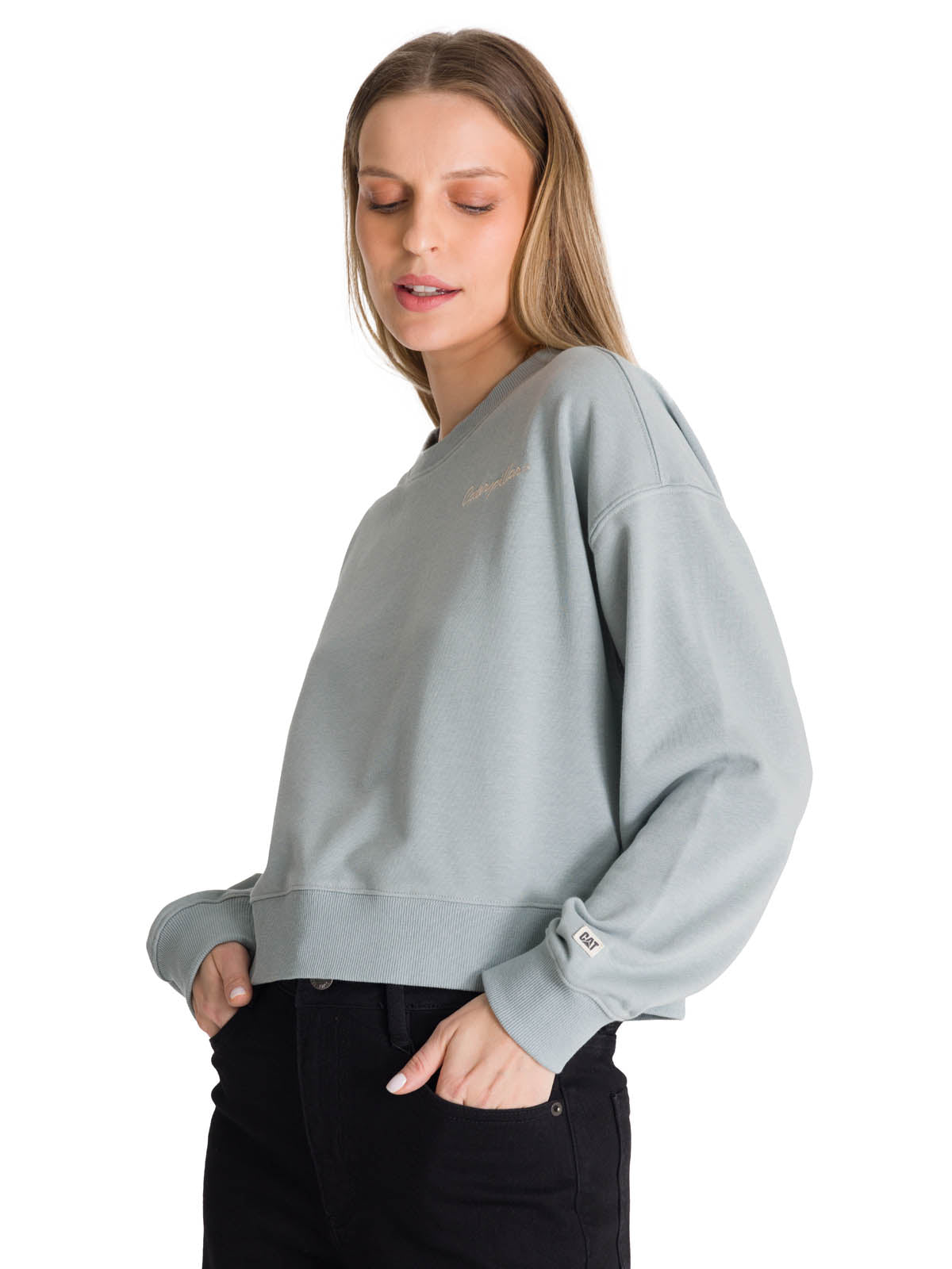 Polerón Crewneck Mujer Relaxed French Terry Celeste CAT