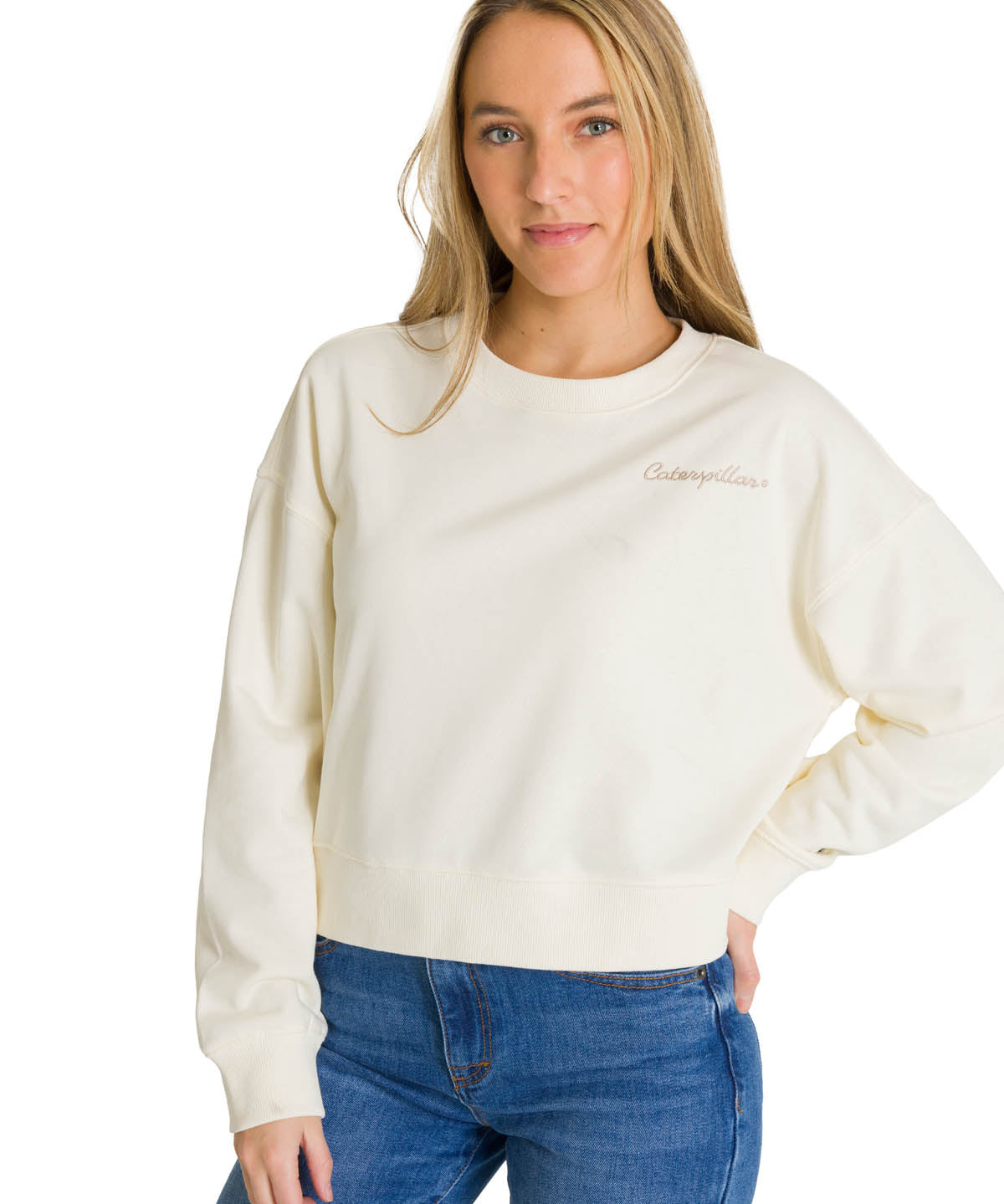 Polerón Full Zip Mujer Relaxed French Terry Blanco CAT