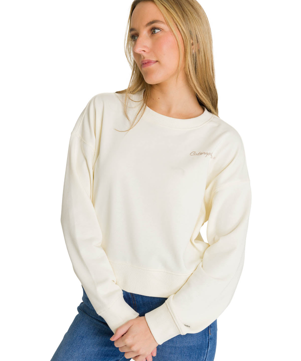 Polerón Full Zip Mujer Relaxed French Terry Blanco CAT