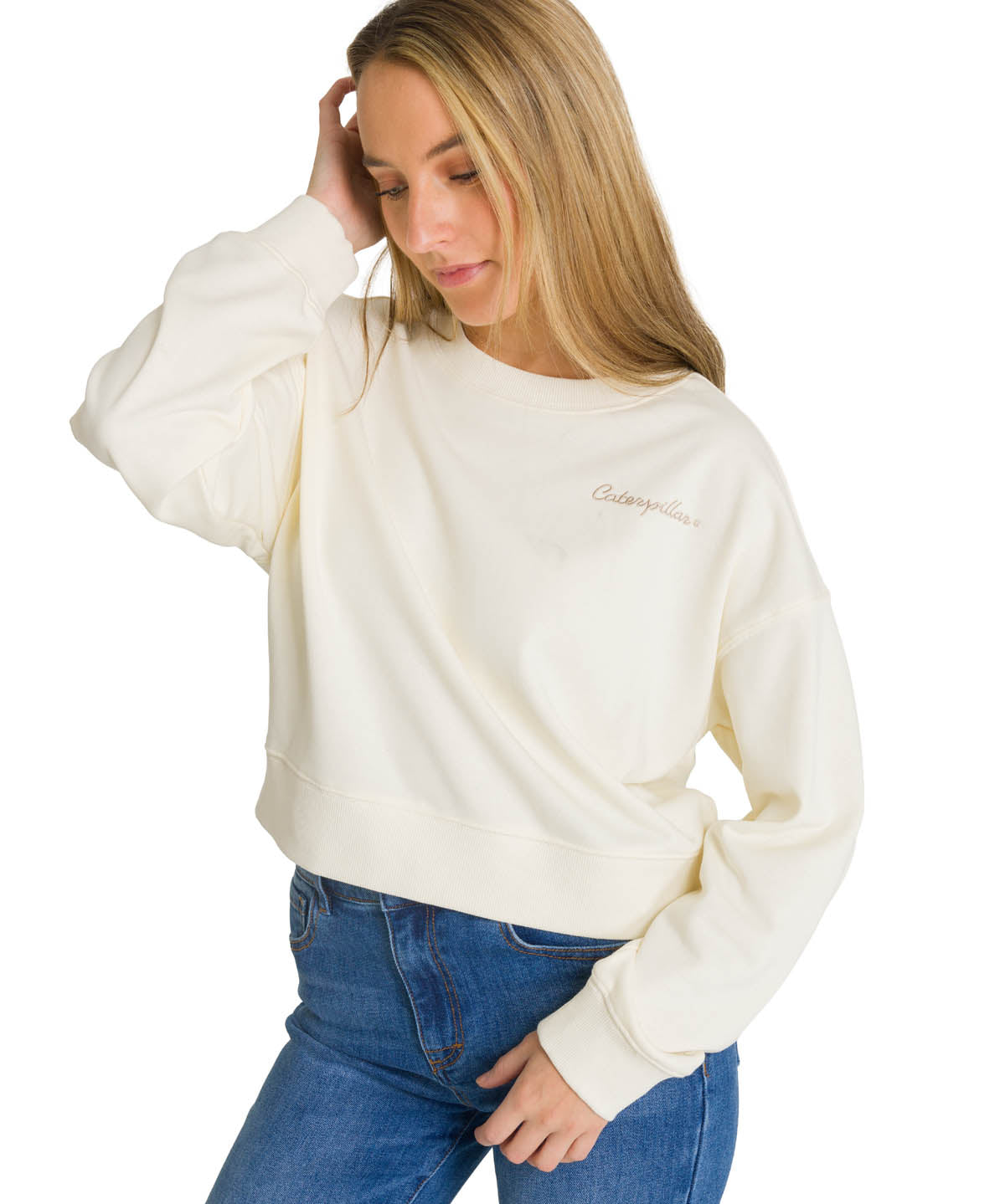 Polerón Full Zip Mujer Relaxed French Terry Blanco CAT