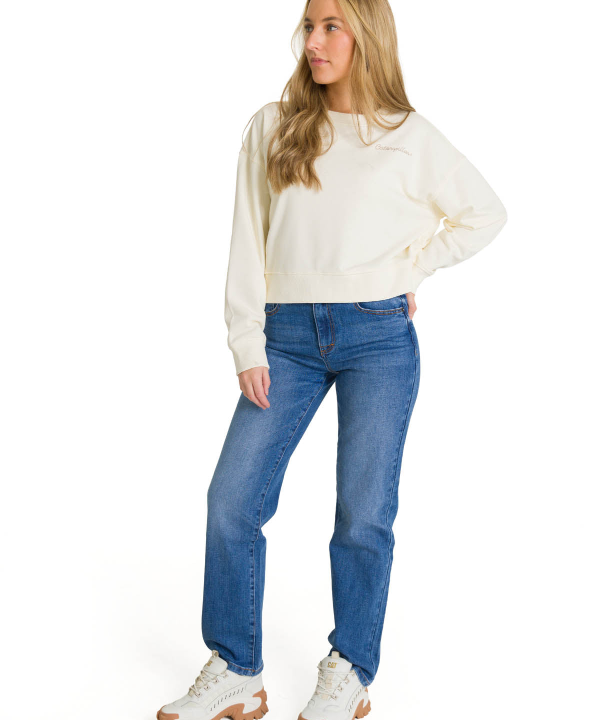 Polerón Full Zip Mujer Relaxed French Terry Blanco CAT