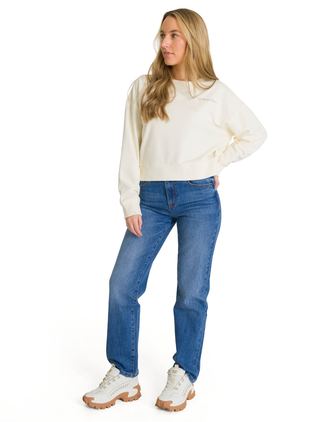 Polerón Full Zip Mujer Relaxed French Terry Blanco CAT