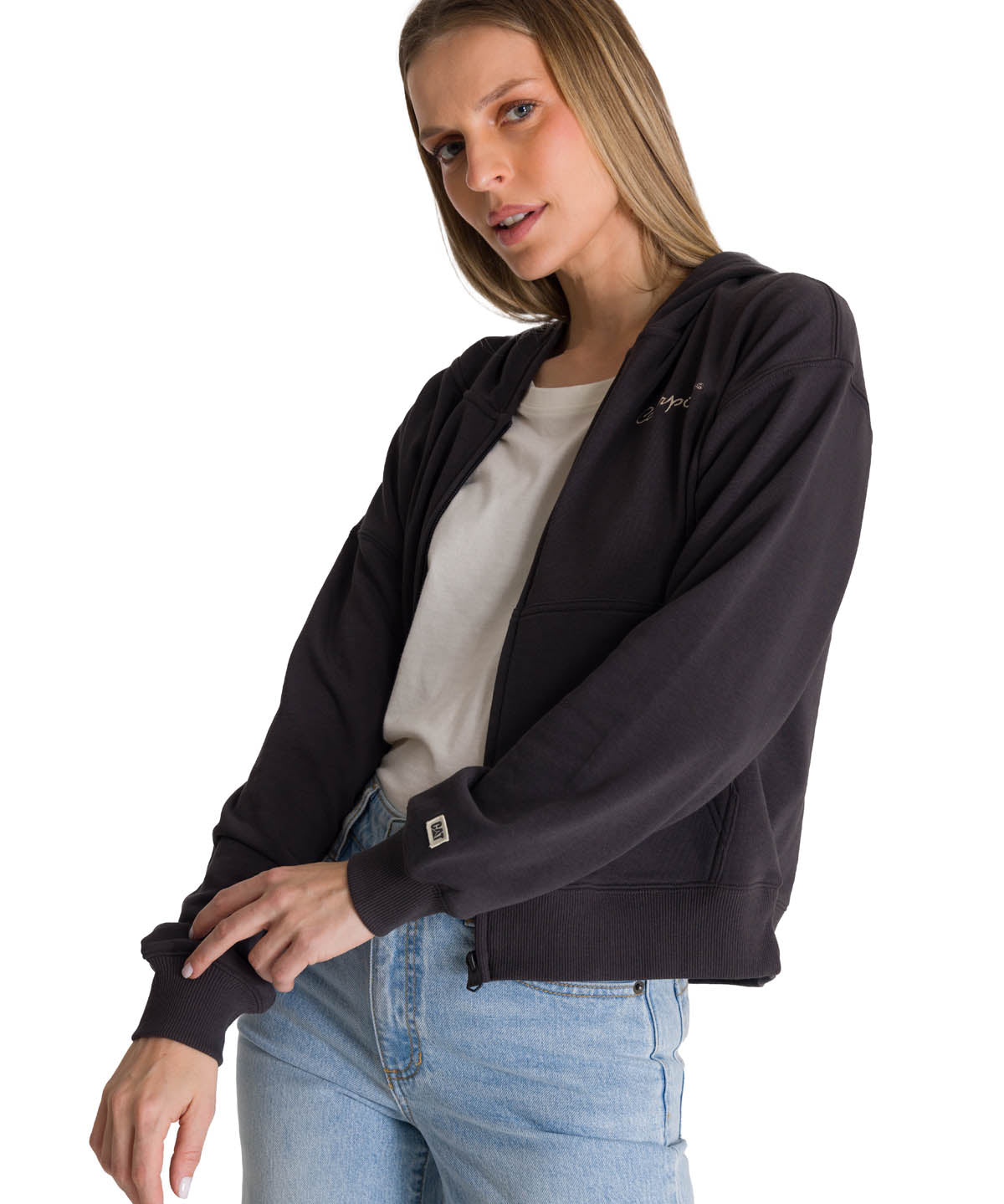 Polerón Crewneck Mujer Relaxed French Terry Negro CAT