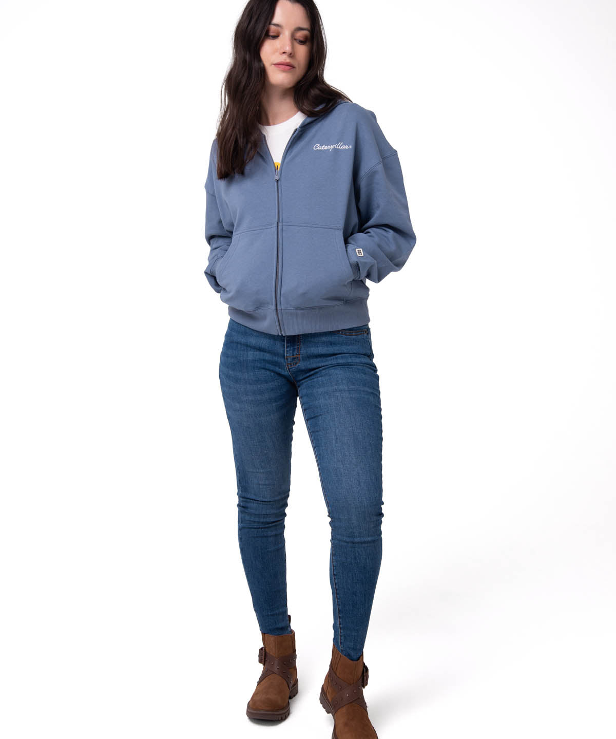 Polerón Mujer Relaxed French Terry Full Zip Azul Cat