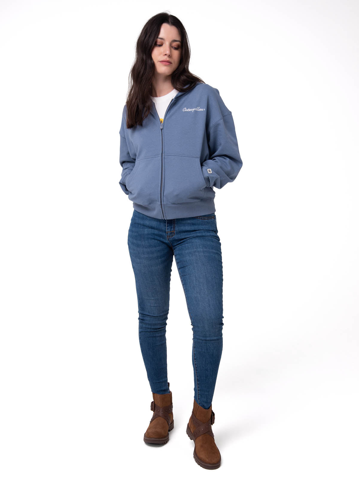 Polerón Mujer Relaxed French Terry Full Zip Azul Cat