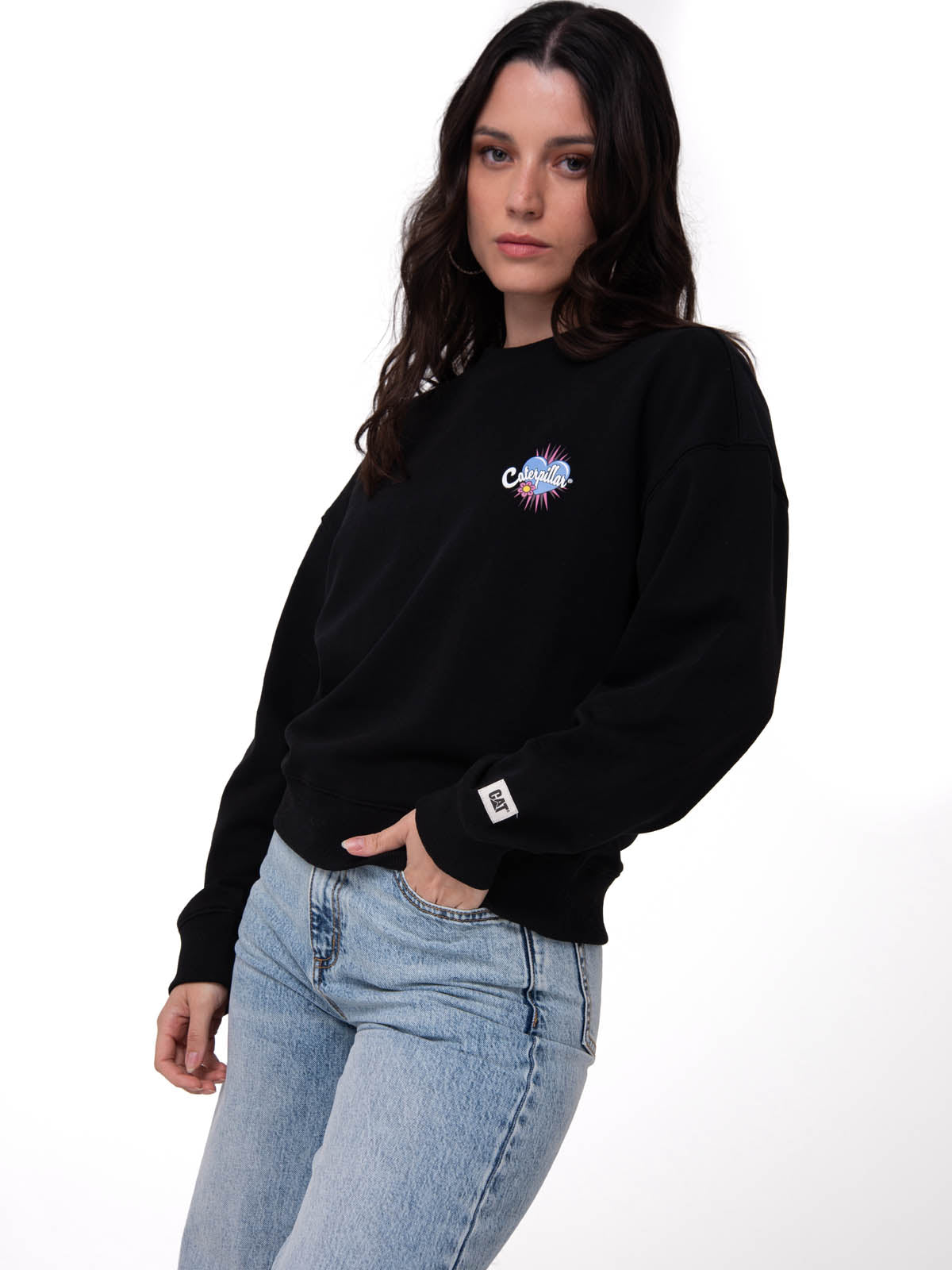 Polerón Crewneck Mujer Diseño French Terry Negro Cat