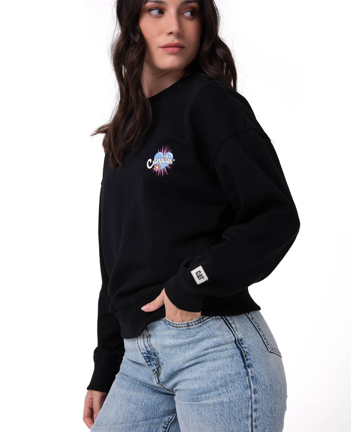 Polerón Crewneck Mujer Diseño French Terry Negro Cat