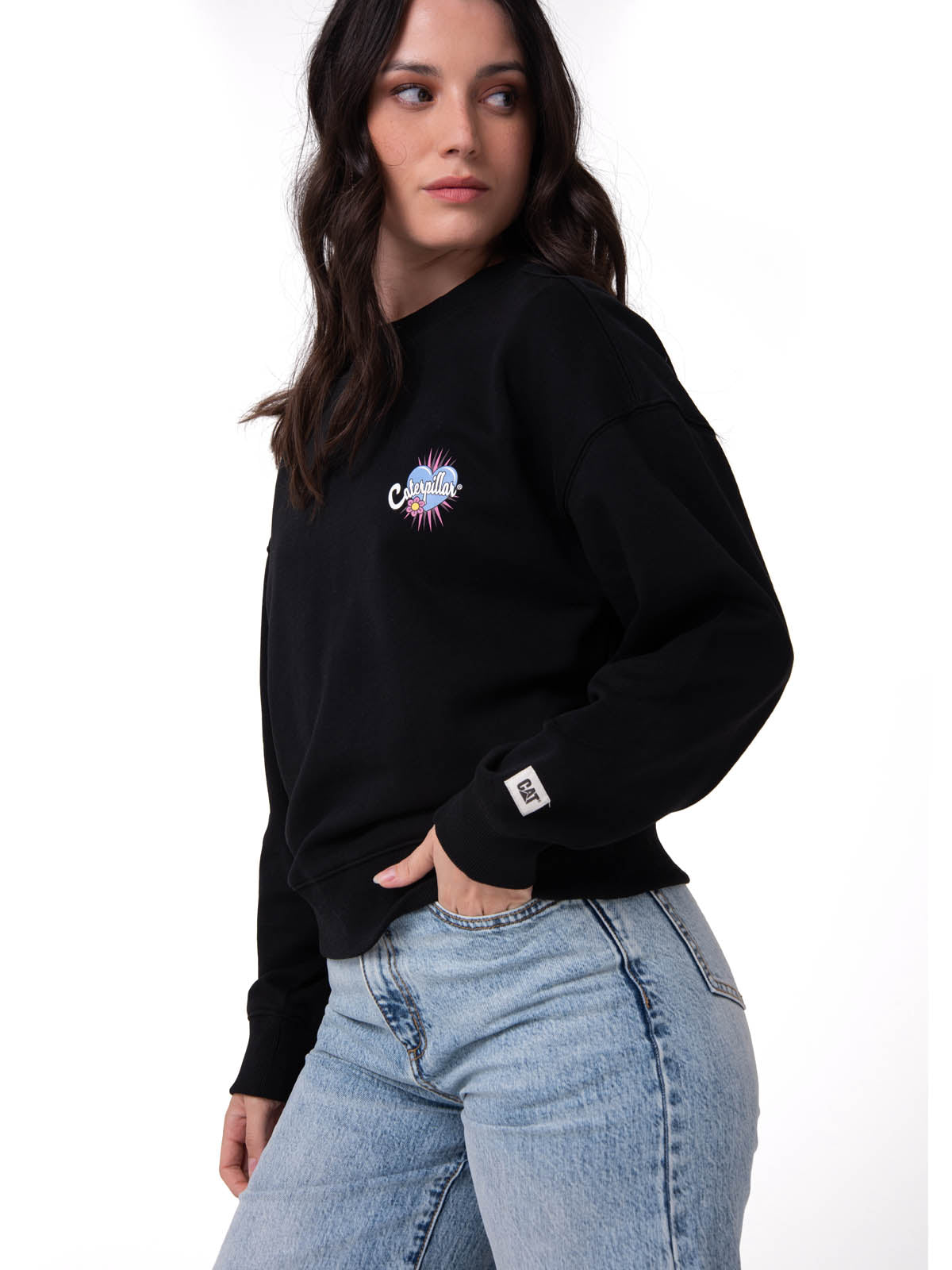 Polerón Crewneck Mujer Diseño French Terry Negro Cat
