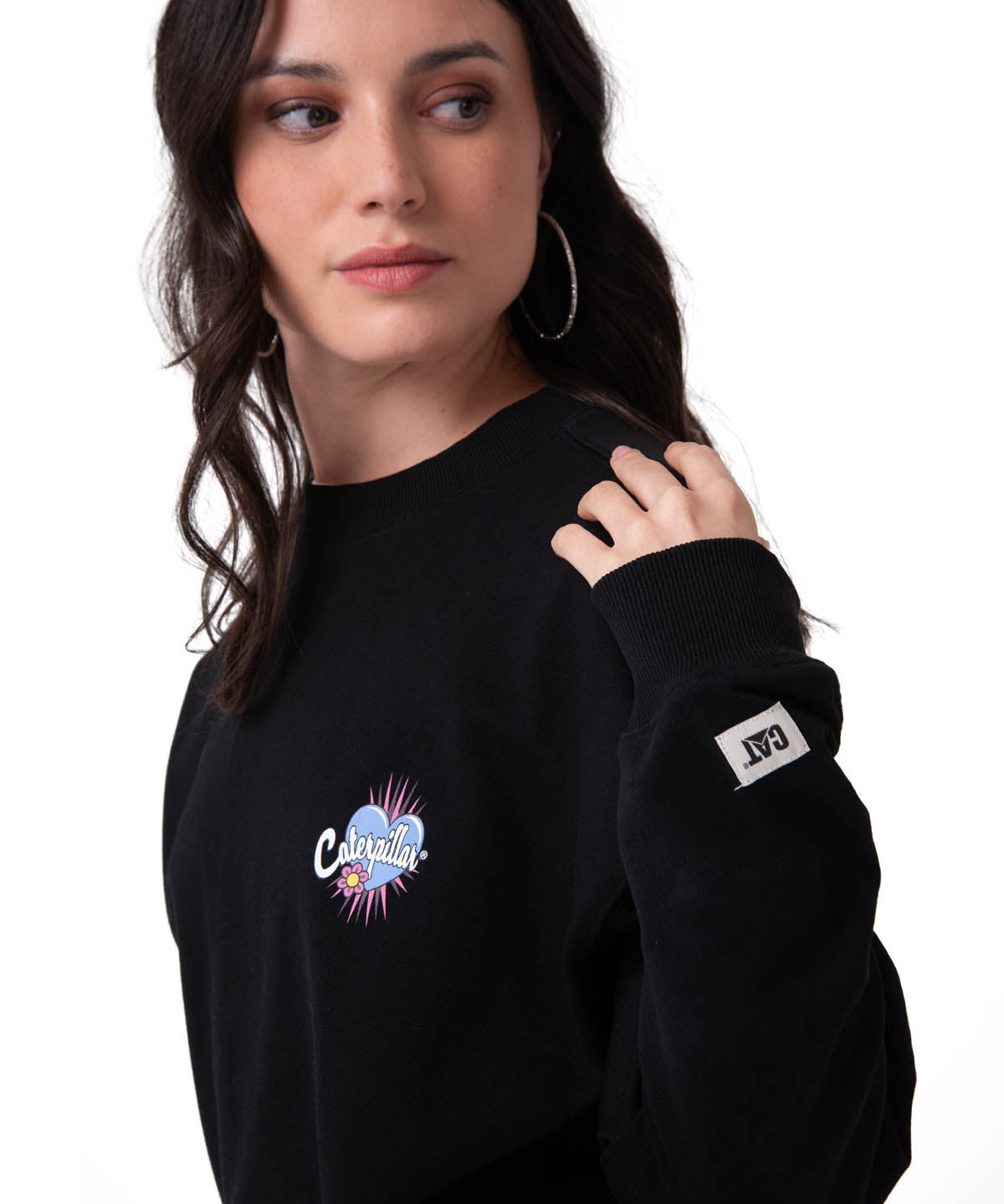 Polerón Crewneck Mujer Diseño French Terry Negro Cat
