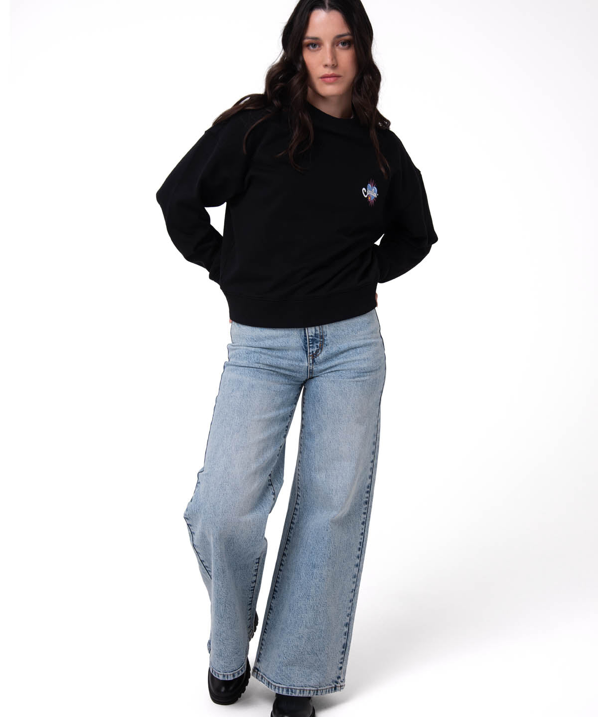 Polerón Crewneck Mujer Diseño French Terry Negro Cat