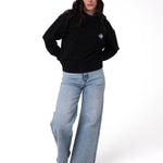 Polerón Crewneck Mujer Diseño French Terry Negro Cat