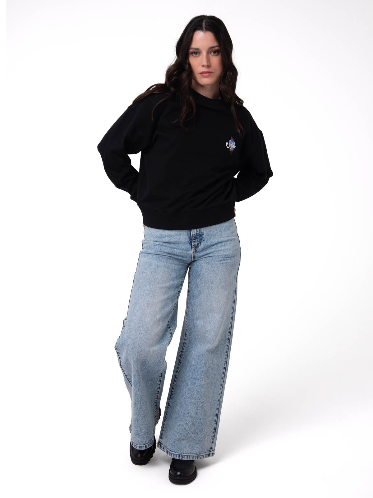 Polerón Crewneck Mujer Diseño French Terry Negro Cat