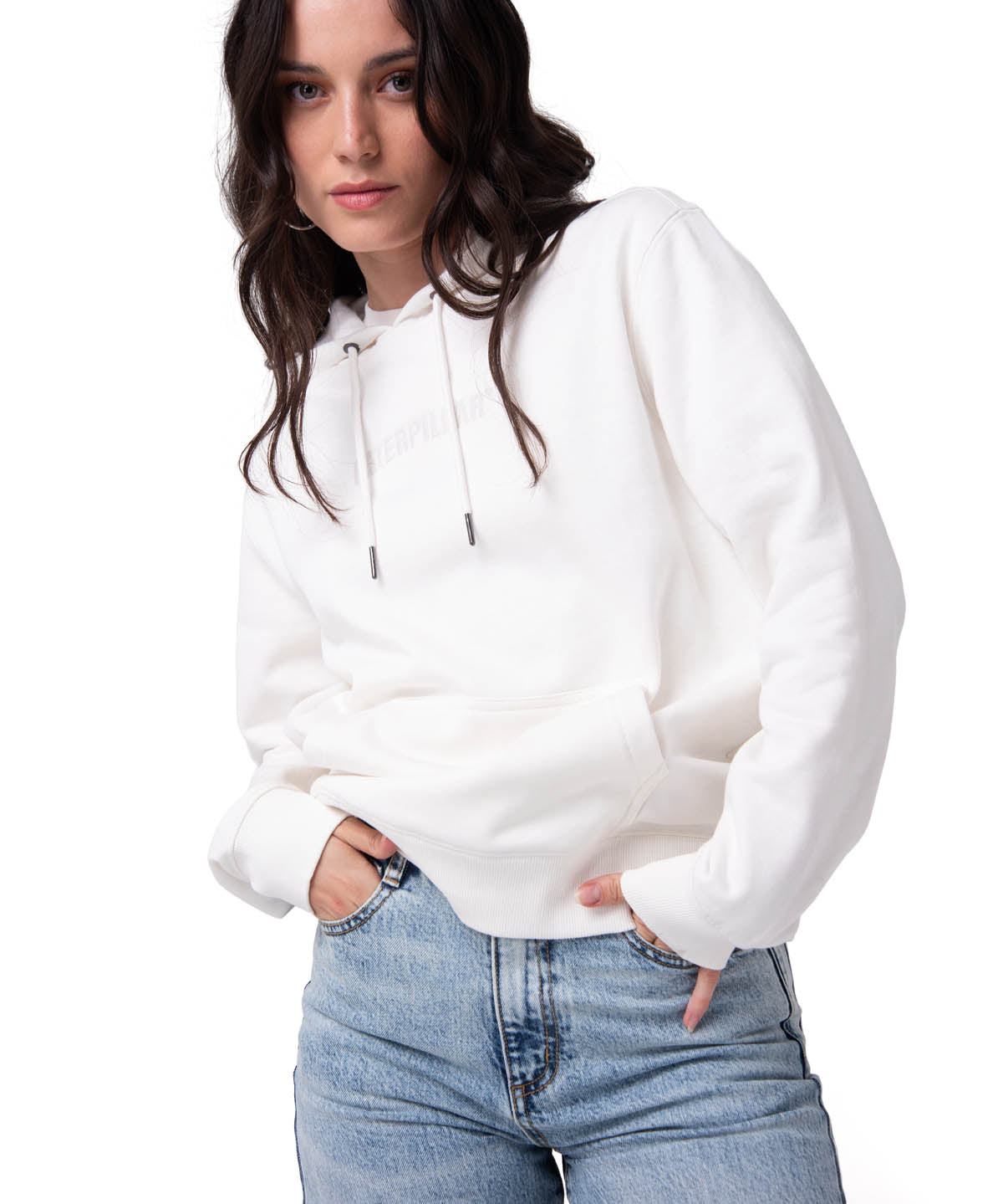 Polerón Con Gorro Mujer Fleece Caterpillar Blanco