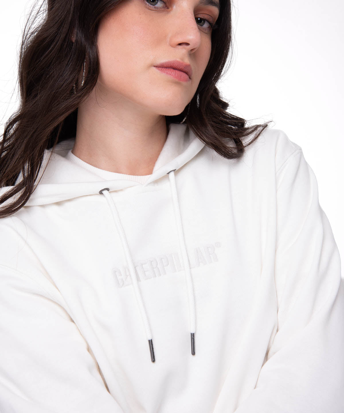 Polerón Con Gorro Mujer Fleece Caterpillar Blanco