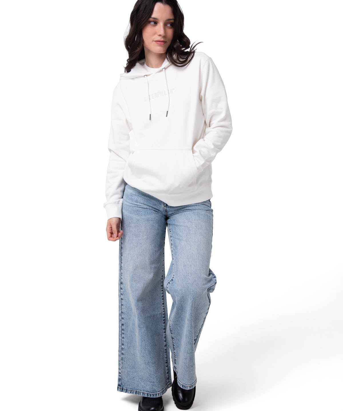 Polerón Con Gorro Mujer Fleece Caterpillar Blanco