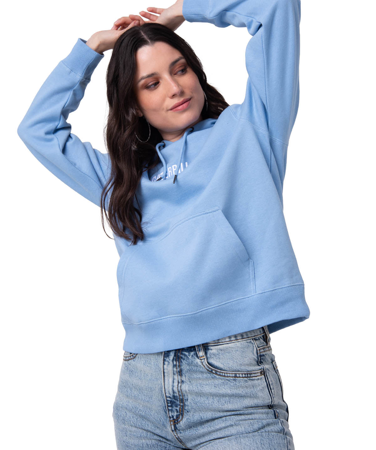 Polerón Con Gorro Mujer Fleece Caterpillar Celeste