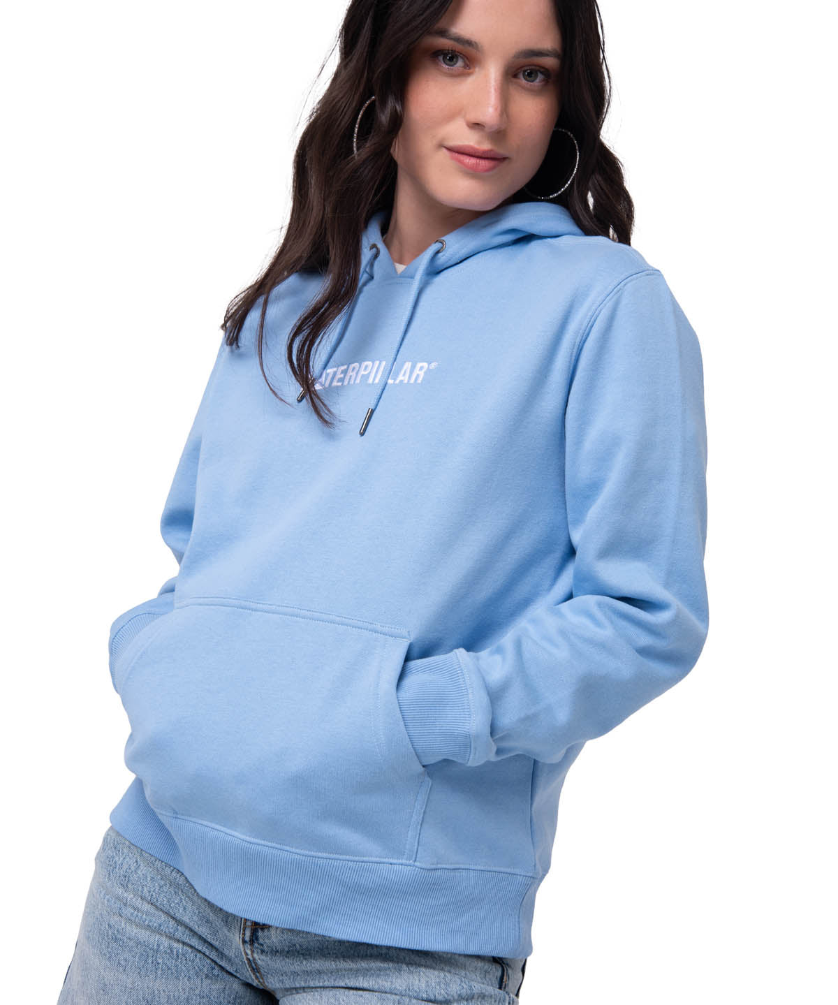 Polerón Con Gorro Mujer Fleece Caterpillar Celeste