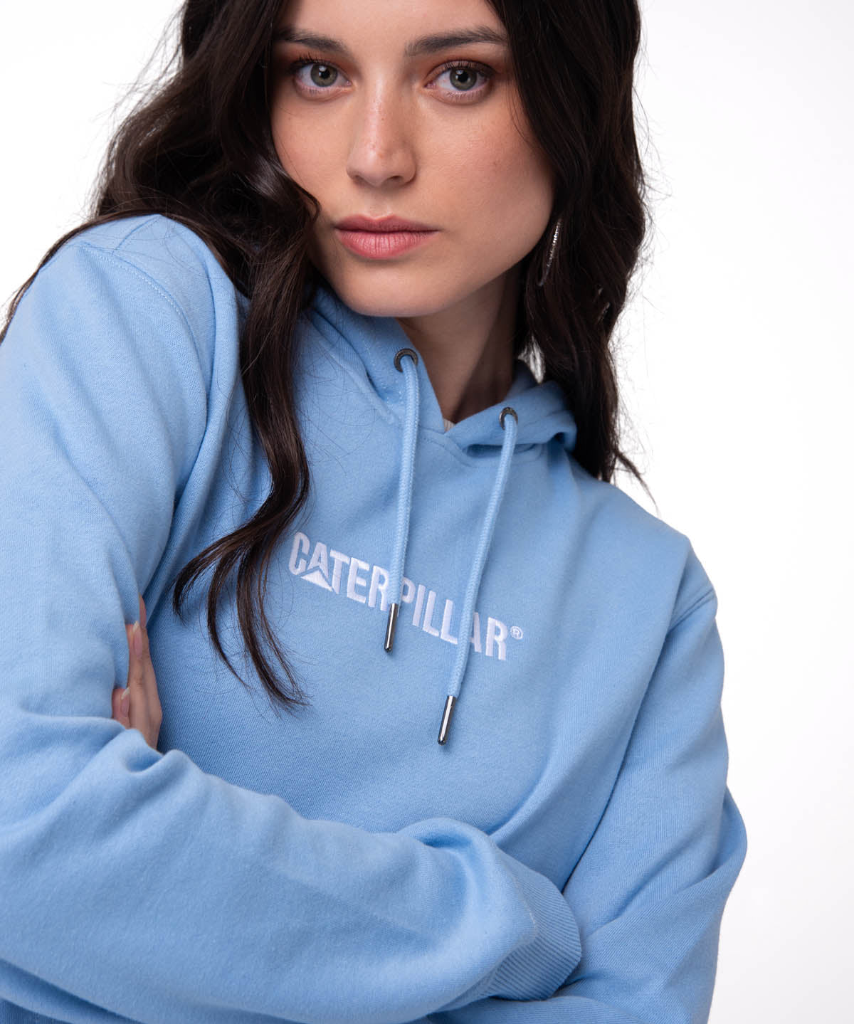 Polerón Con Gorro Mujer Fleece Caterpillar Celeste