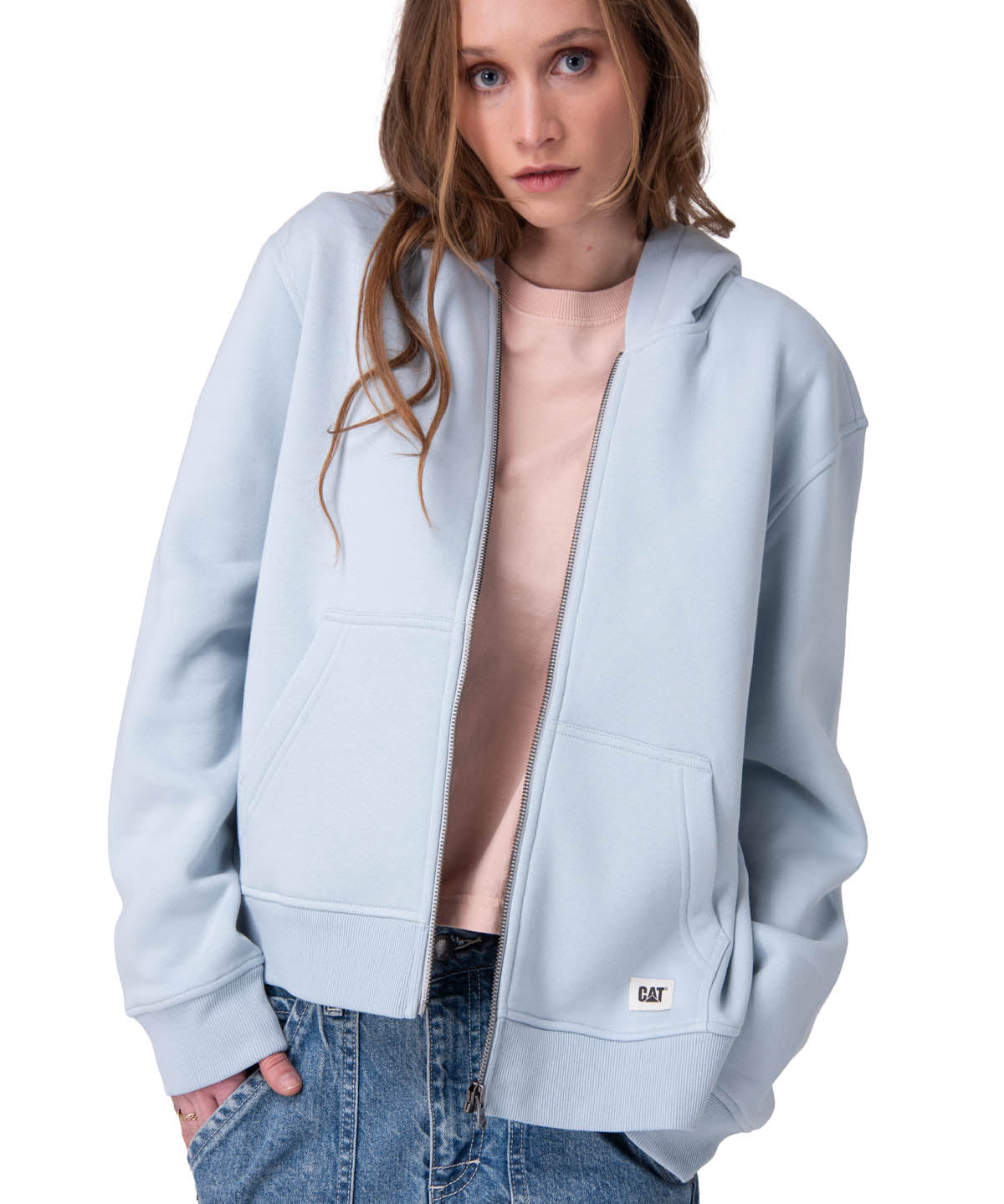 Poleron Mujer W Cat Patch Full Zip Celeste