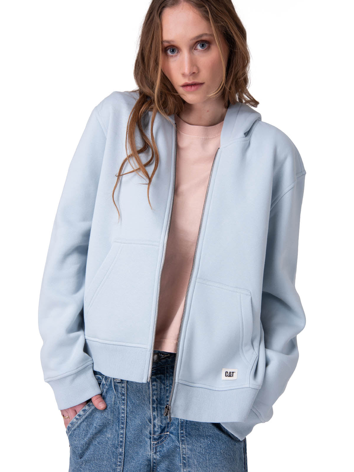 Poleron Mujer W Cat Patch Full Zip Celeste