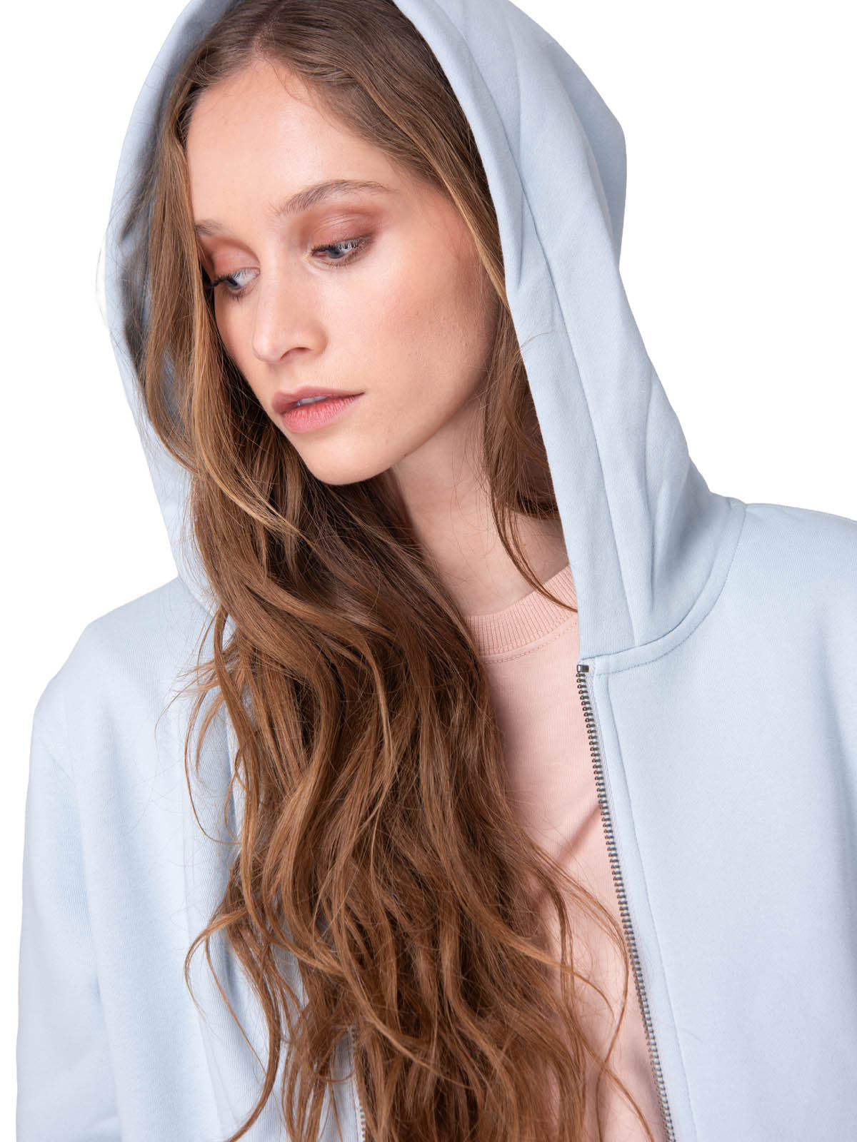 Poleron Mujer W Cat Patch Full Zip Celeste