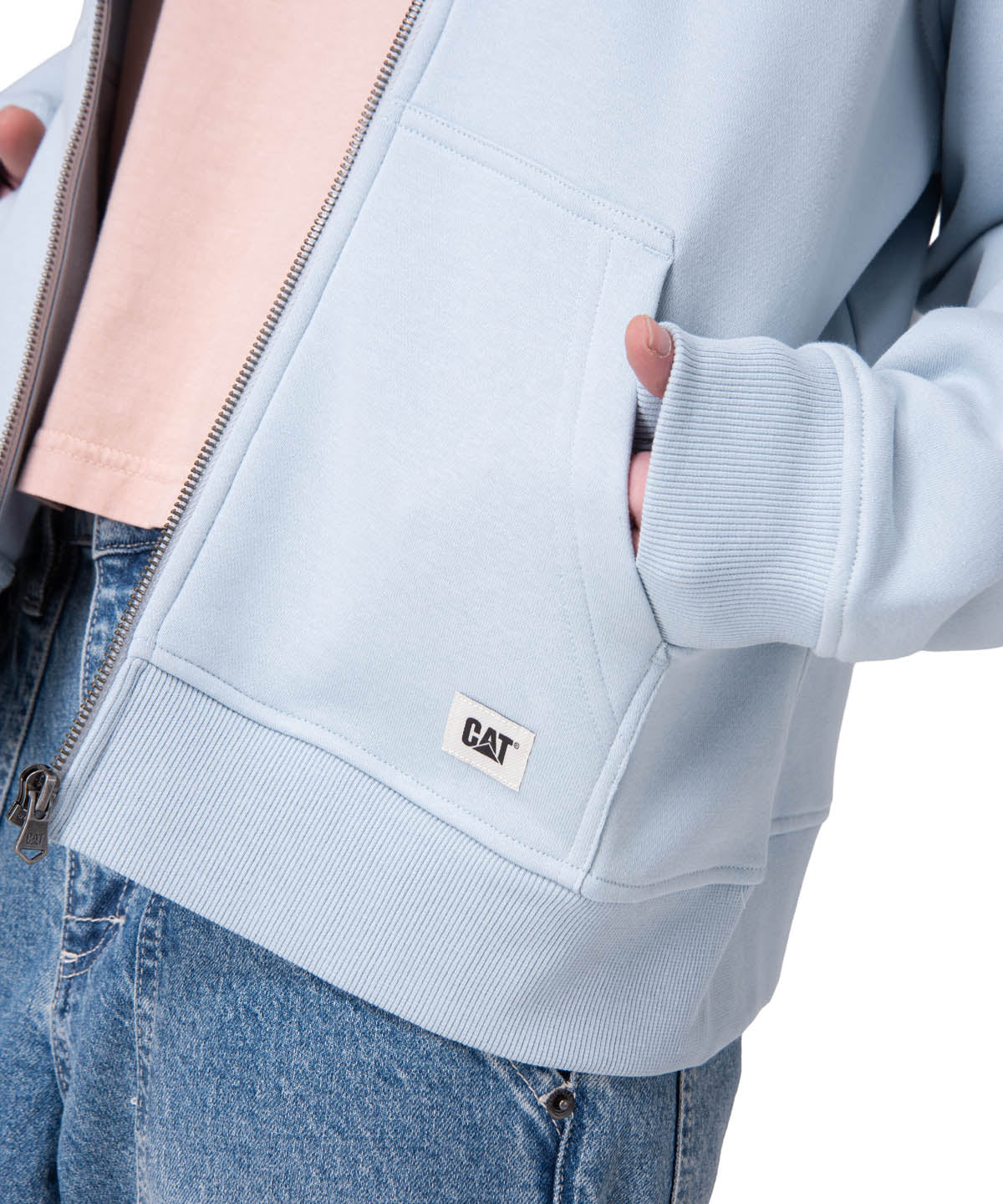 Poleron Mujer W Cat Patch Full Zip Celeste