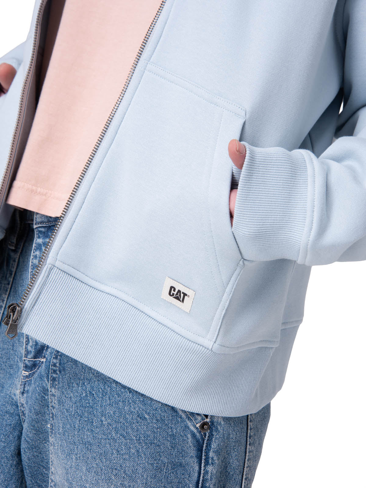 Poleron Mujer W Cat Patch Full Zip Celeste