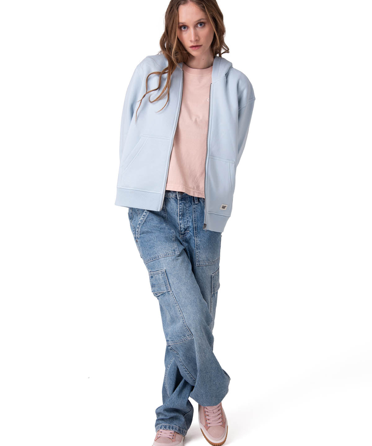 Poleron Mujer W Cat Patch Full Zip Celeste