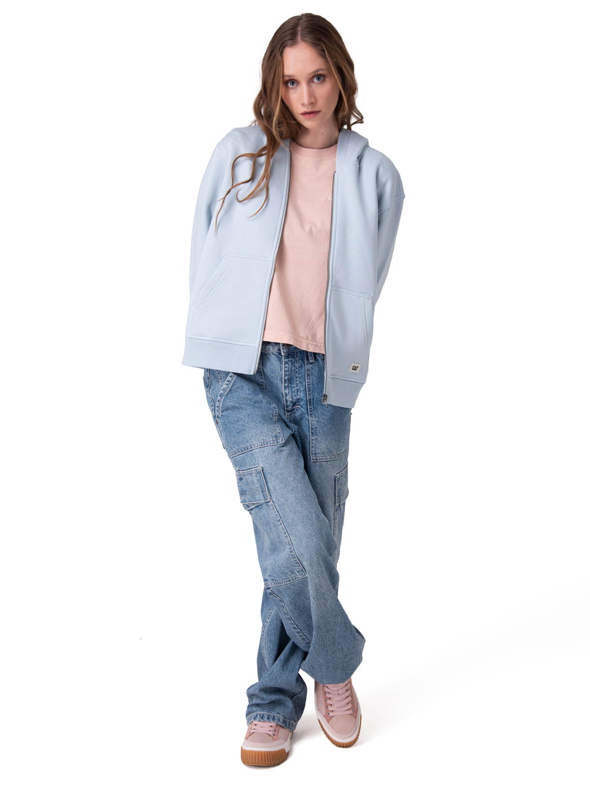 Poleron Mujer W Cat Patch Full Zip Celeste