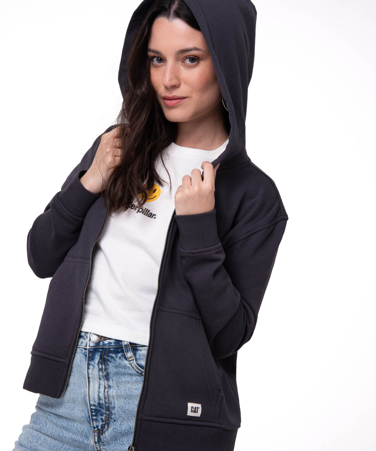 Polerón Con Gorro Mujer Patch Full Zip Negro Cat