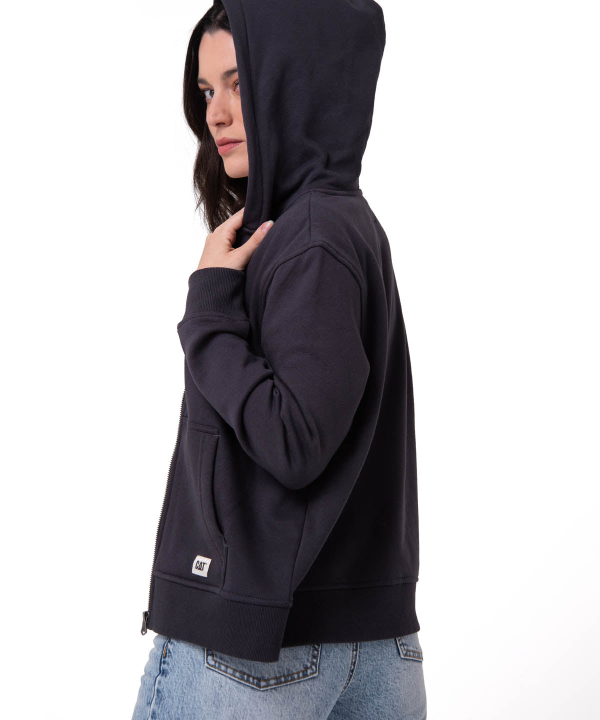 Polerón Con Gorro Mujer Patch Full Zip Negro Cat