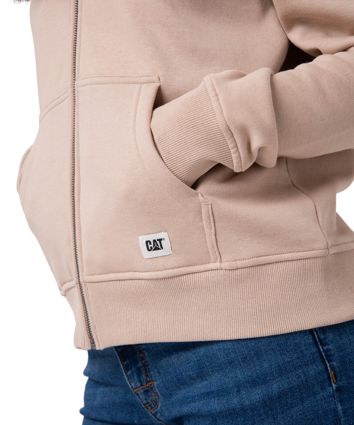 Polerón Con Gorro Mujer Patch Full Zip Beige Cat