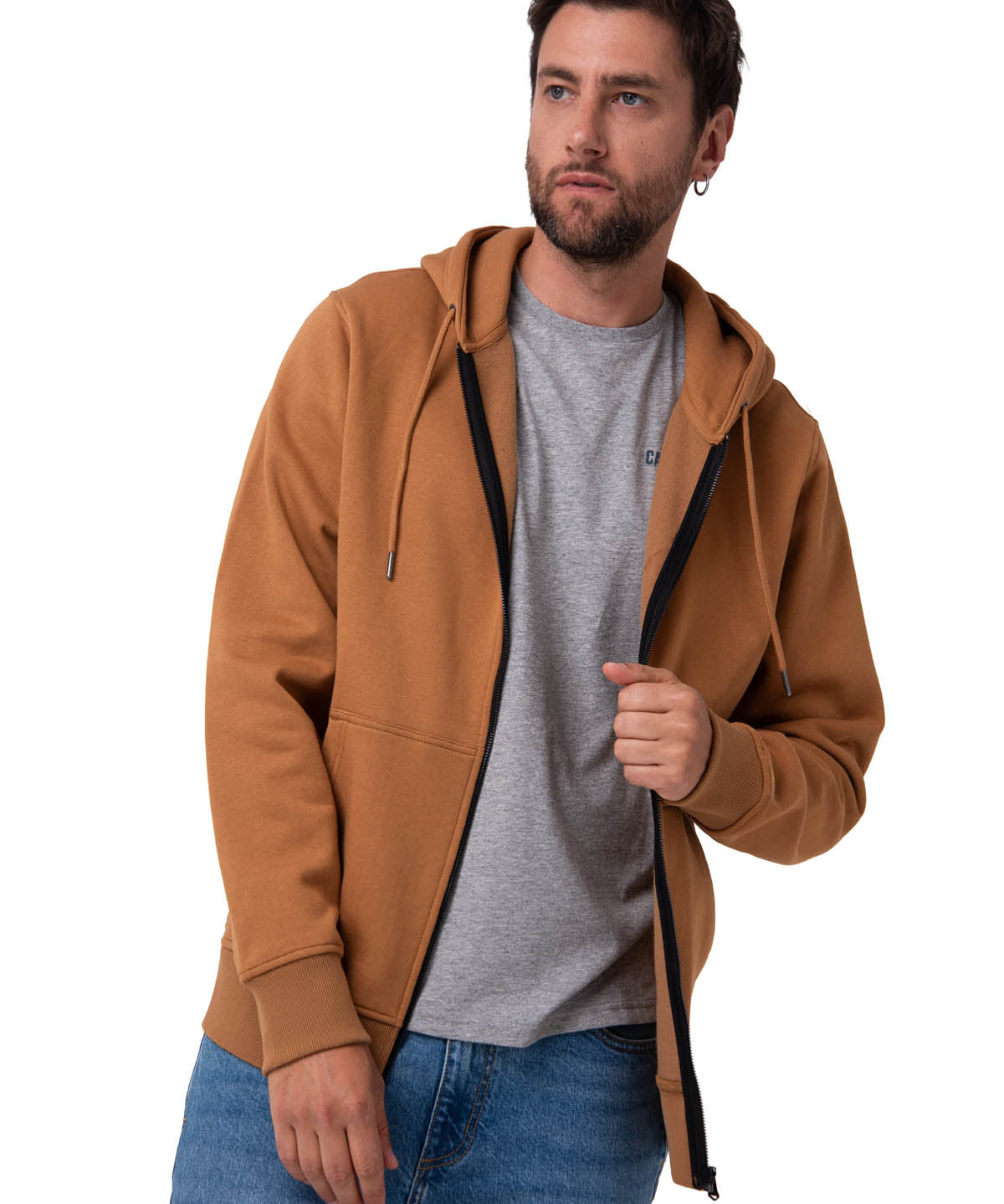 Polerón Con Gorro Hombre CAT Patch Full Zip Café Cat