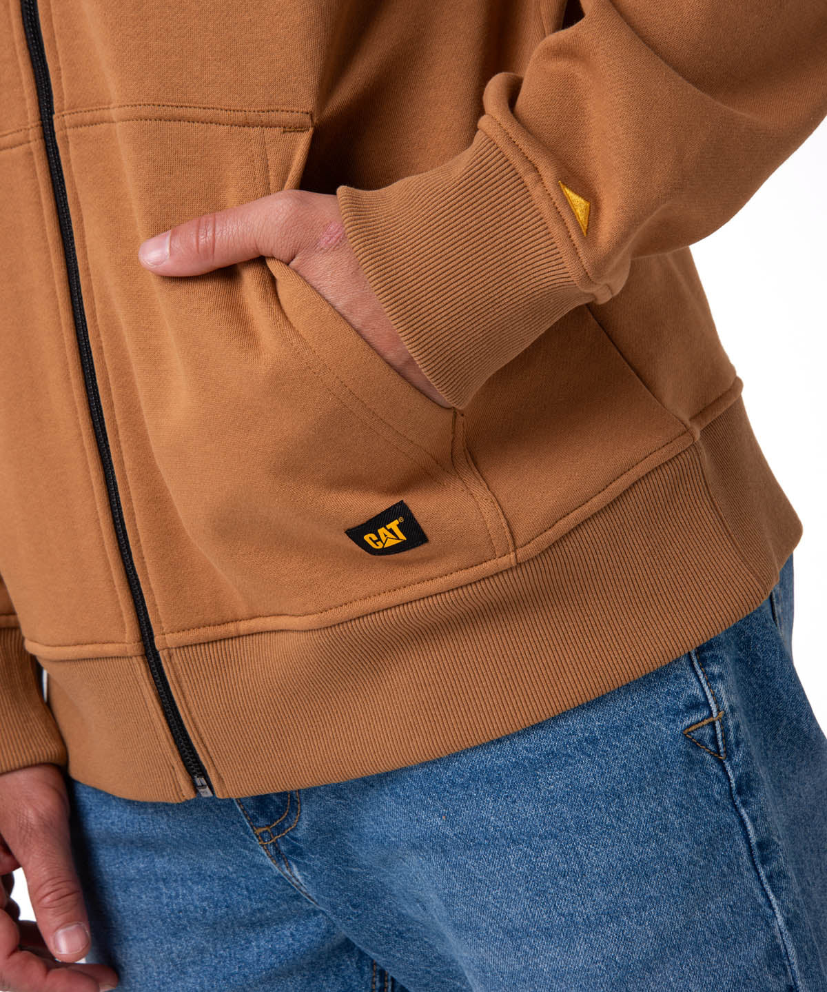 Polerón Con Gorro Hombre CAT Patch Full Zip Café Cat